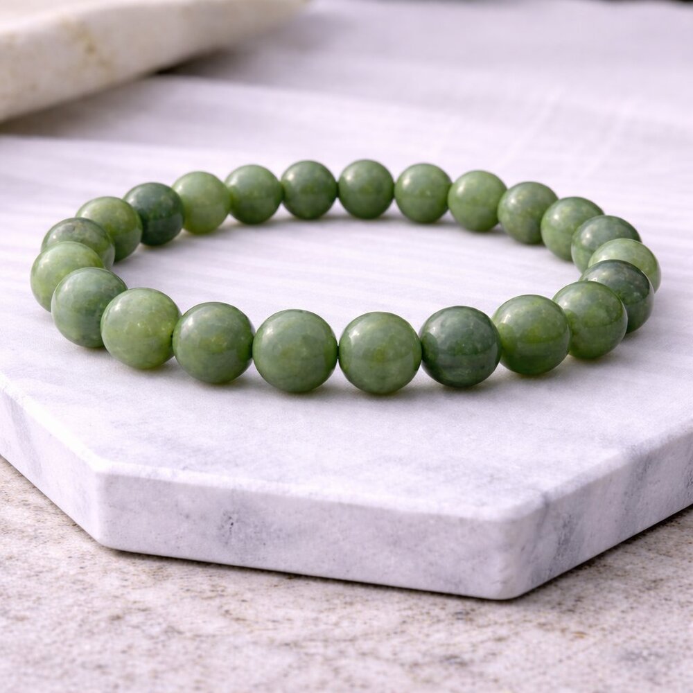 Green Jade Stone 8MM Stretch Bracelet Luck Boho Crystal Healing Jewelry